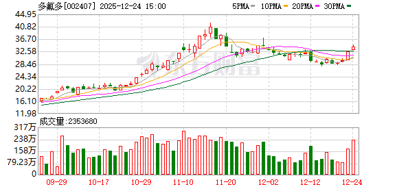 多氟多:2025年预盈2亿元―2.8亿元 六氟磷酸锂、新能源电池等主要产品销量同比大幅提升
